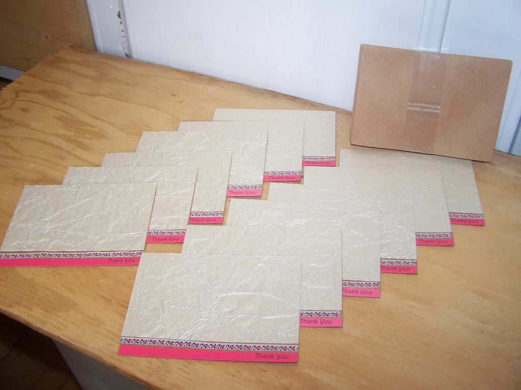Set of 12 Handmade Thank You Cards - Champagne & Floral Pink