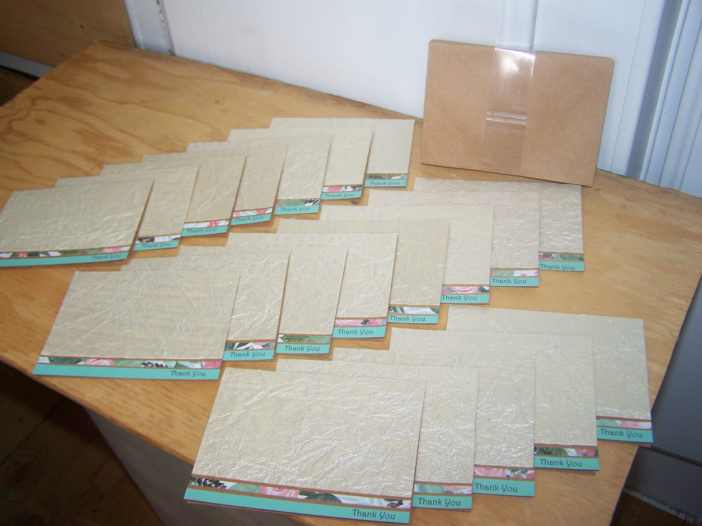Set of 20 Handmade Thank You Cards - Brown & Floral