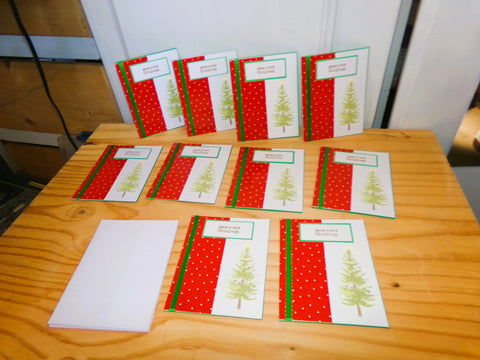 Christmas Tree Cards (Green Ribbon) - Set of 10