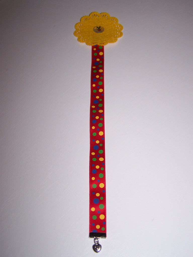Yellow smiley flower dot ribbon bookmark