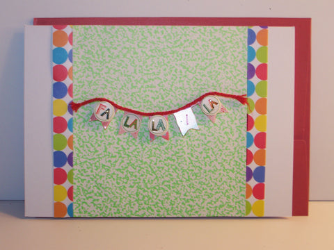 Green & Colored Dots FA LA LA Banner Stamped Holiday Card