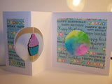 Square Happy Birthday Spinning Cupcake Card - Blue
