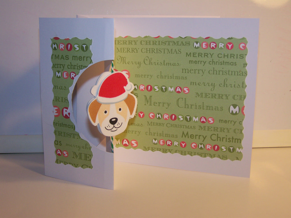 Square Merry Christmas Spinning Dog With Santa Hat Card