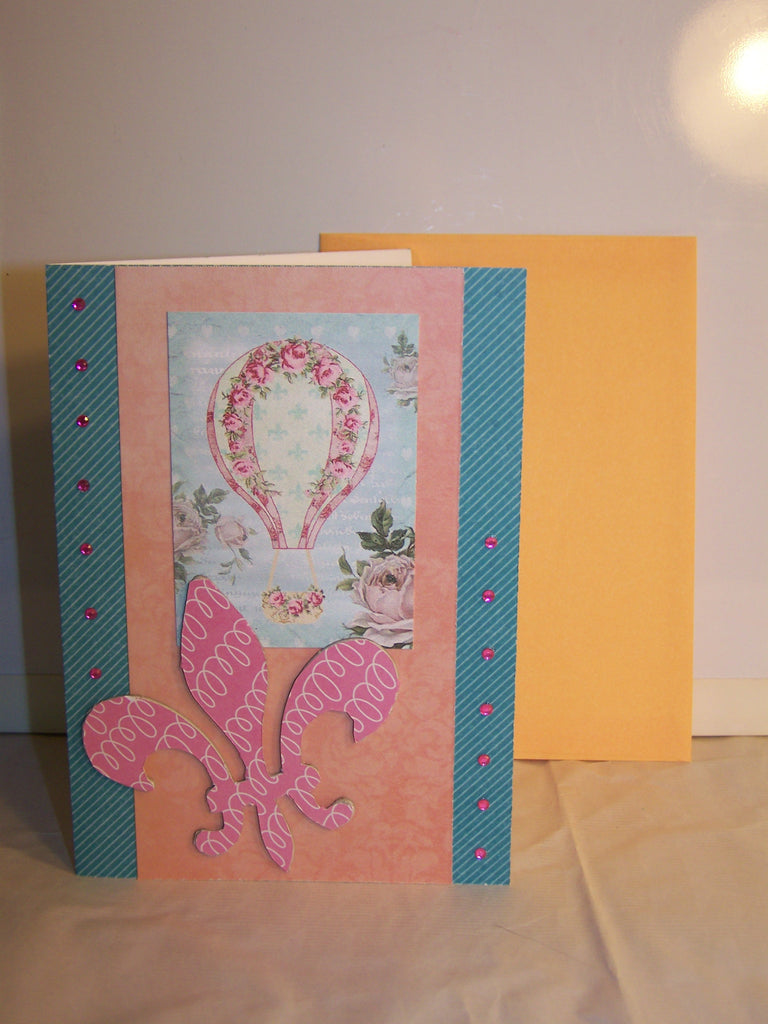 Hot Air Balloon with Bling Fleur de Lis Card