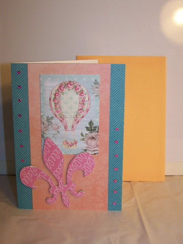 Hot Air Balloon with Bling Fleur de Lis Card